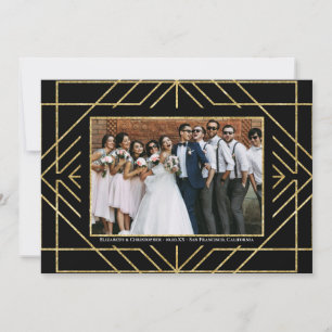 Elegant Art Deco Gold Black Photo Thank You Save The Date