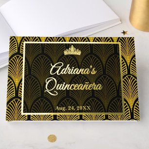 Elegant Art Deco Gold Black Quinceanera Guest Book