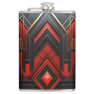  Elegant Art Deco Gold Black Red  Hip Flask