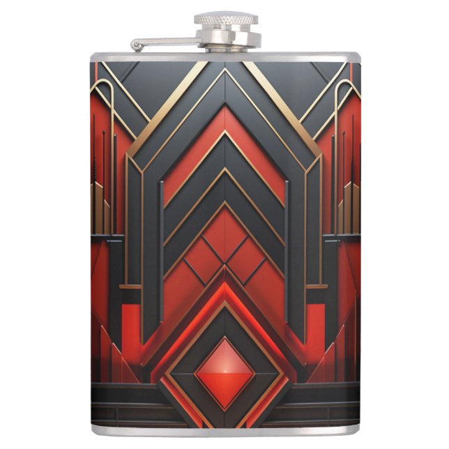  Elegant Art Deco Gold Black Red  Hip Flask (Front)