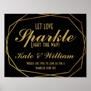 Elegant art deco Gold & Black sparkler send off Poster