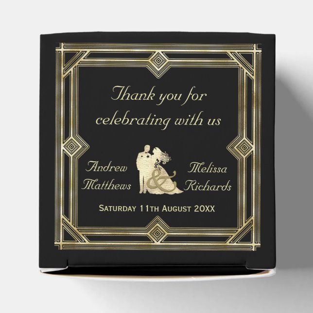 Elegant Art Deco Gold Black Wedding Favour Favor Box (Top)