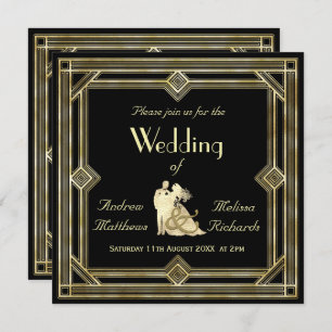 Elegant Art Deco Gold Black Wedding Invitation
