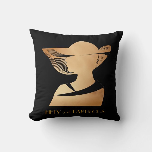 Elegant art deco gold Fifty & Fabulous design. Throw Pillow (Front)