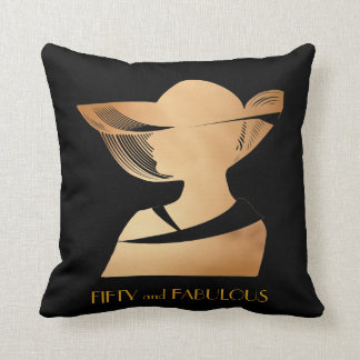 Elegant art deco gold Fifty & Fabulous design. Throw Pillow