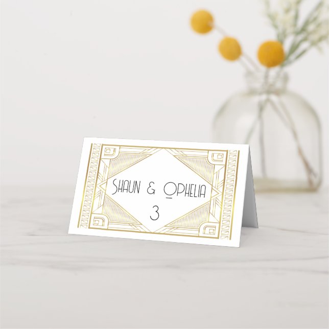 Elegant Art deco Gold Folded Place Card (Front)