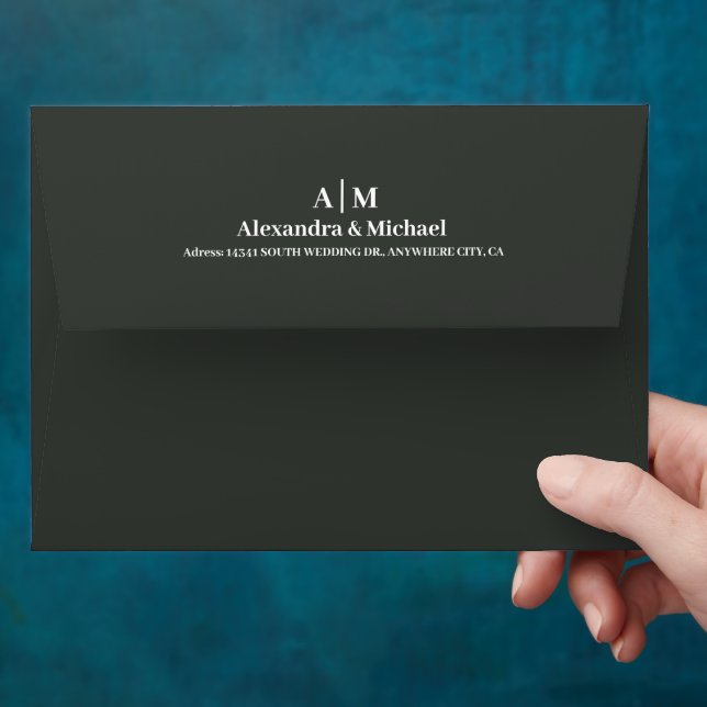 Elegant Art Deco Gold Green Wedding Envelope (Hand)