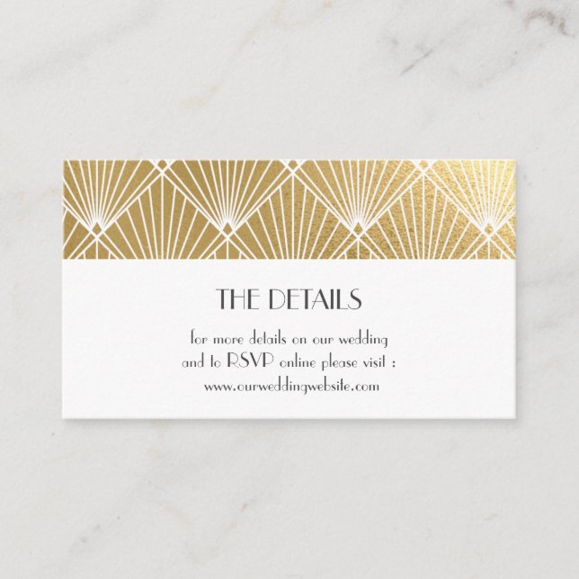Elegant Art Deco Gold Wedding Website Enclosure Card (Front)