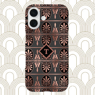 Elegant Art Deco in Coppery Rose Gold and Black iPhone 16 Case