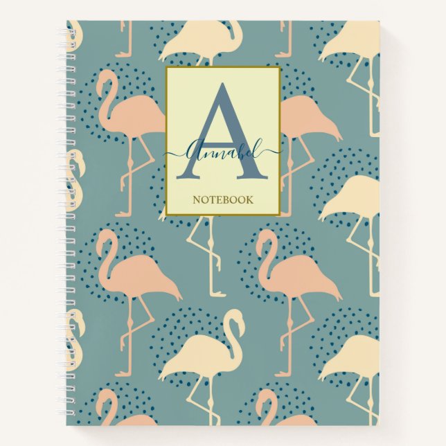 Elegant art deco inspired flamingo patterned  note notebook (Front)