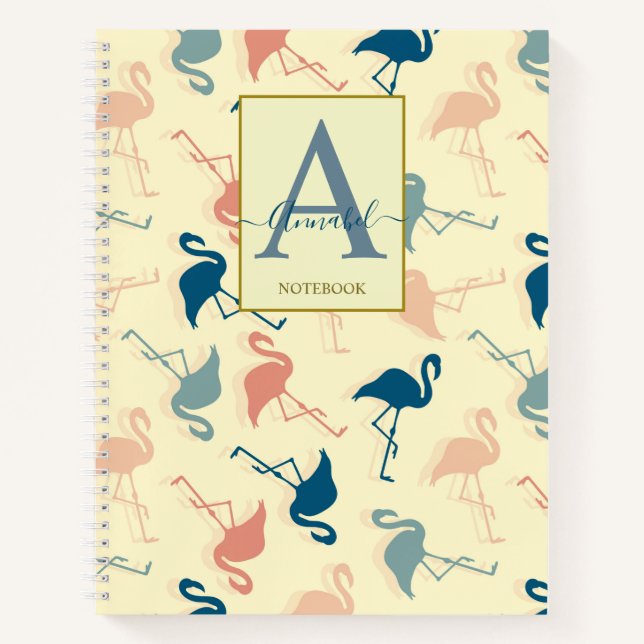 Elegant art deco inspired flamingo patterned  note notebook (Front)