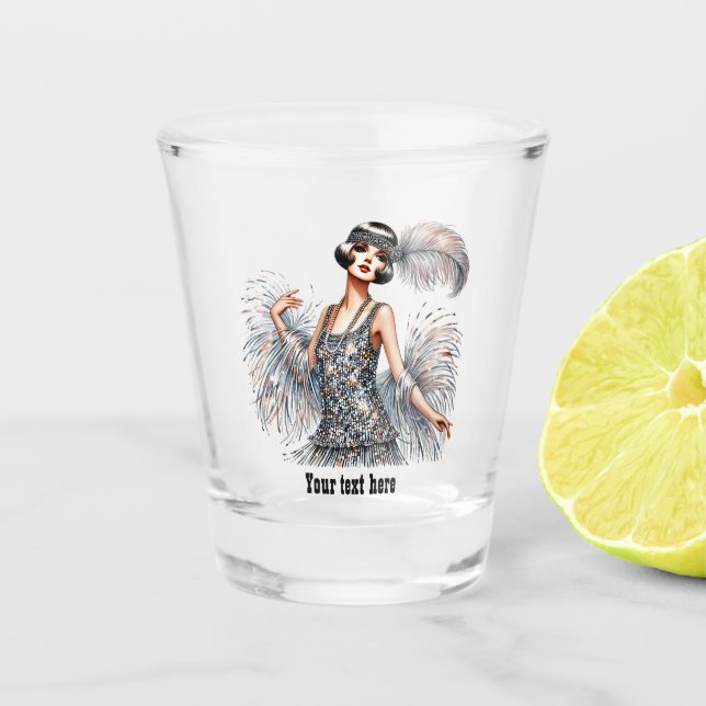 Elegant Art Deco lady customizable Shot Glass (Front)