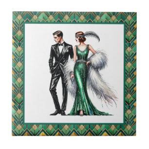 Elegant Art Deco Lady Tile