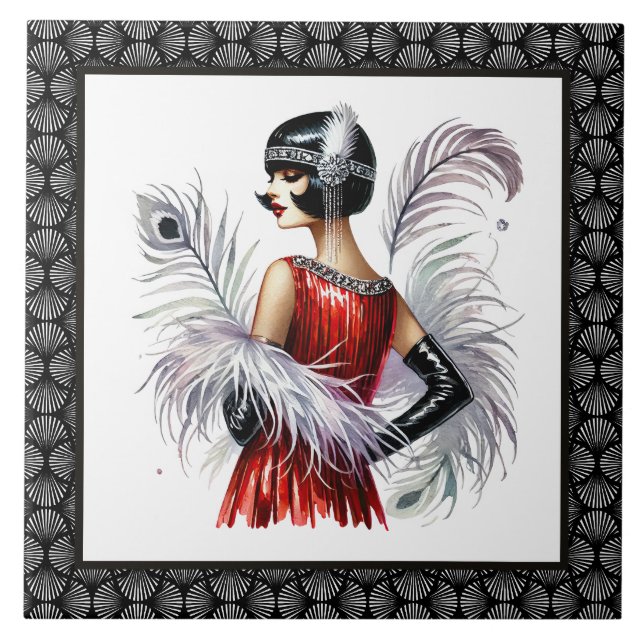 Elegant Art Deco lady  Tile (Front)