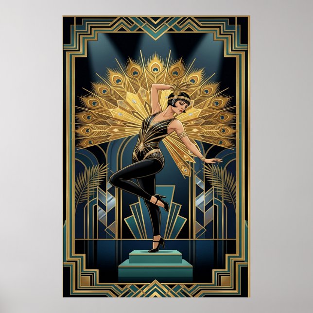 Elegant Art Deco Maple Tree Silhouette Gold Poster (Front)