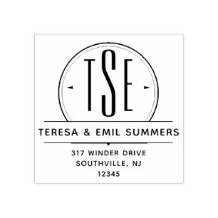 Elegant Art Deco Monogram Circle Return Address Rubber Stamp