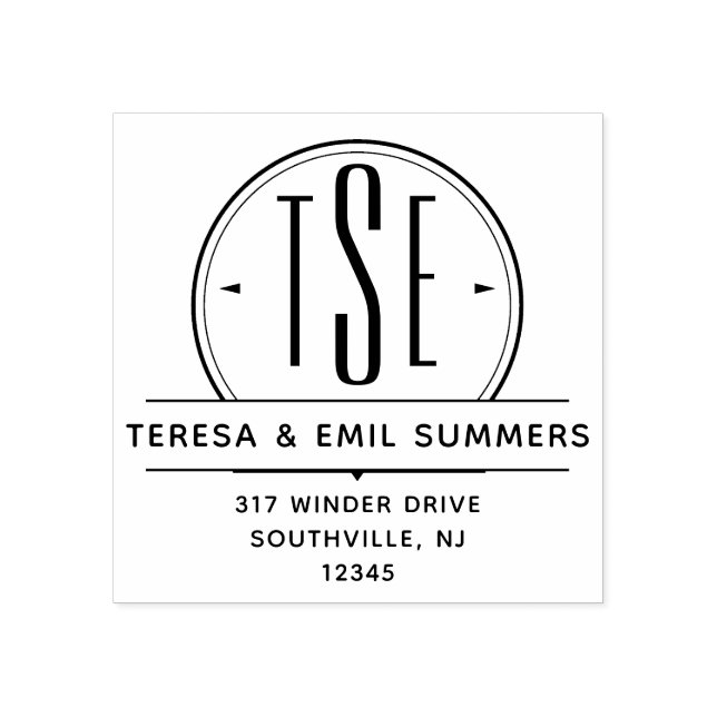 Elegant Art Deco Monogram Circle Return Address Rubber Stamp (Imprint)