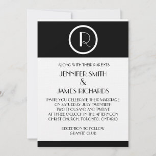 Elegant Art Deco Monogram R Wedding Invitation