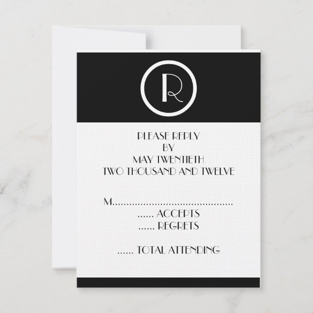 Elegant Art Deco Monogram R Wedding Reply Cards (Front)