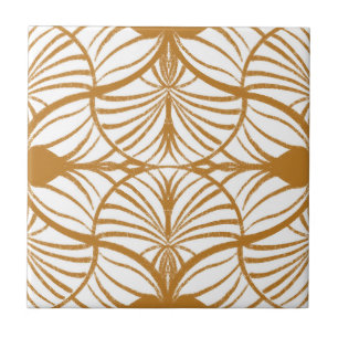 Elegant Art Deco Mustard & White Gouache Scallops Tile