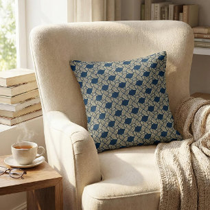 Elegant Art Deco Navy Knotwork Vintage Pattern Throw Pillow
