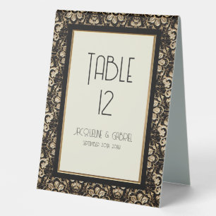 Elegant Art Deco Nouveau Black Gold Wedding Number