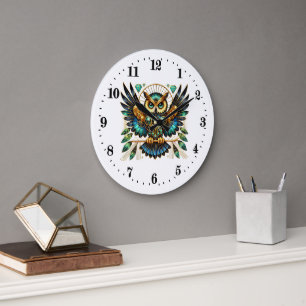Elegant art deco owl large clock
