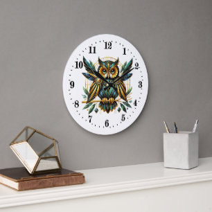 Elegant art deco owl large clock