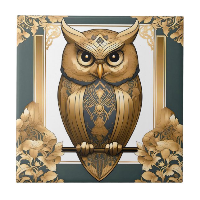 Elegant Art Deco Owl Tile (Front)