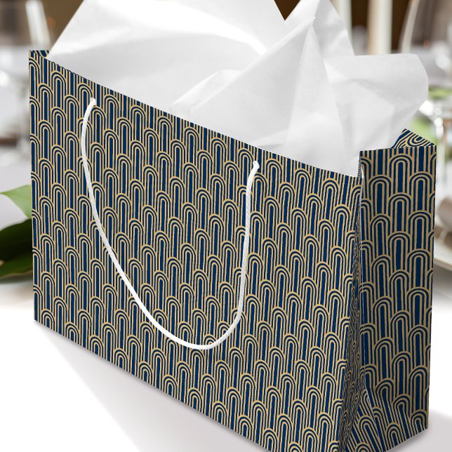 Elegant Art Deco Pattern Arches Navy Gold Chic Large Gift Bag (Creator Uploaded)