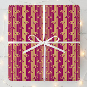 Elegant Art Deco Pattern Arches Pink Gold Chic Wrapping Paper