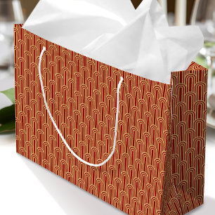 Elegant Art Deco Pattern Arches Red Gold Chic Large Gift Bag