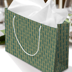 Elegant Art Deco Pattern Arches Teal Gold Chic Large Gift Bag
