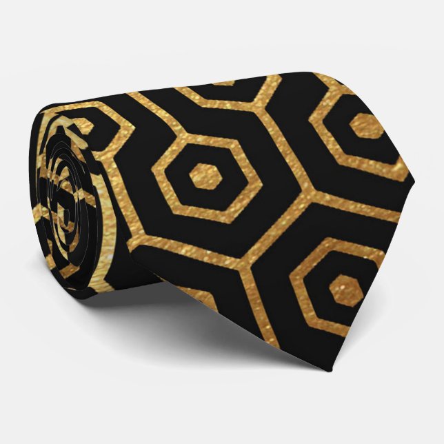 Elegant art deco pattern gold black tie (Rolled)