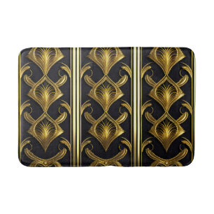 Elegant art deco pattern in black and gold bath mat