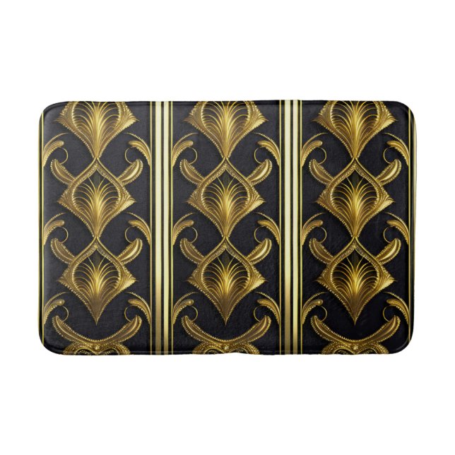 Elegant art deco pattern in black and gold bath mat (Front)