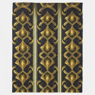 Elegant art deco pattern in black and gold fleece blanket