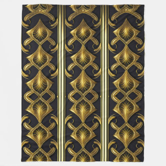 Elegant art deco pattern in black and gold fleece blanket