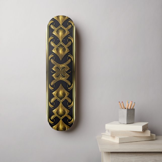 Elegant art deco pattern in black and gold skateboard (Wall Art)