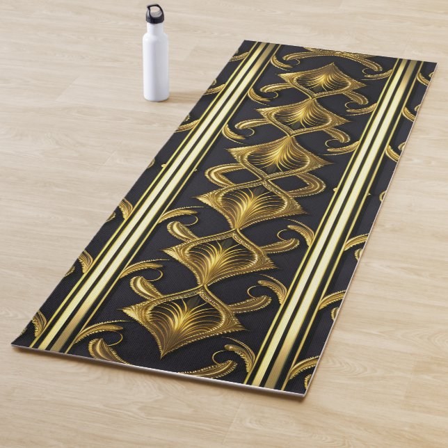 Elegant art deco pattern in black and gold yoga mat (In Situ)