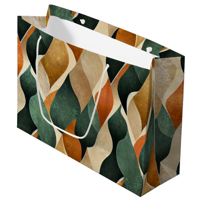 Elegant Art Deco Pattern in Deep Green and Gold Large Gift Bag (Front Angled)