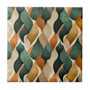 Elegant Art Deco Pattern in Deep Green and Gold Tile