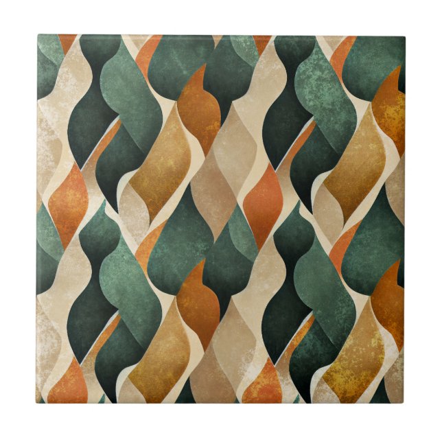 Elegant Art Deco Pattern in Deep Green and Gold Tile (Front)