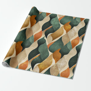 Elegant Art Deco Pattern in Deep Green and Gold Wrapping Paper