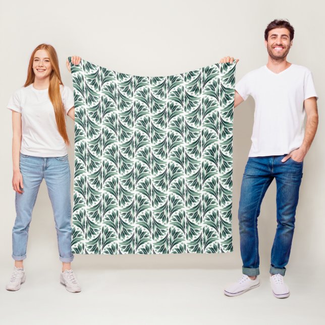 Elegant Art Deco Pattern with Green Foliage Fleece Blanket (In Situ)