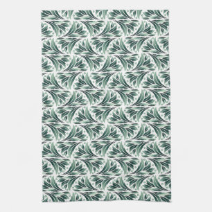 Elegant Art Deco Pattern with Green Foliage Kitchen Towel