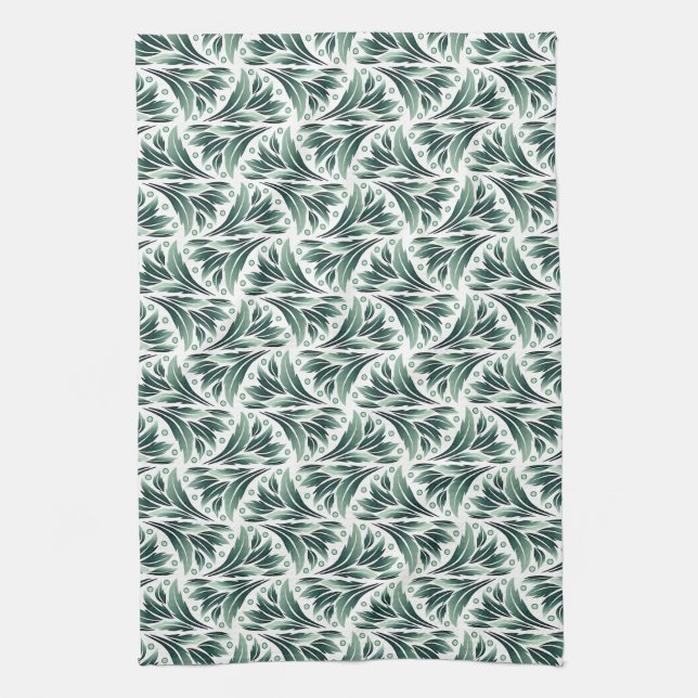 Elegant Art Deco Pattern with Green Foliage Kitchen Towel (Vertical)