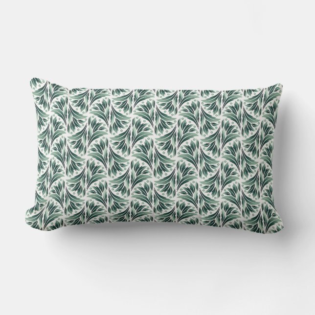 Elegant Art Deco Pattern with Green Foliage Lumbar Pillow (Front)