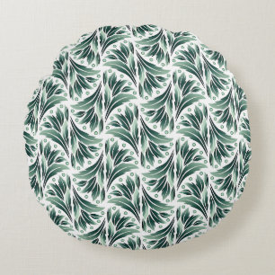 Elegant Art Deco Pattern with Green Foliage Round Pillow