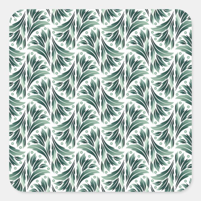 Elegant Art Deco Pattern with Green Foliage Square Sticker (Front)